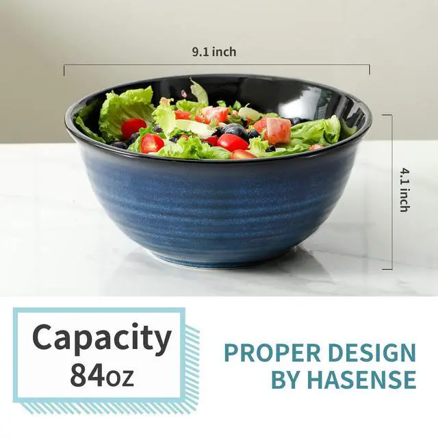 Alt view image 3 of 7 - Ceramic Serving Bowls, 9 Inch Large Salad Bowls for Kitchen, 84 Ounce Mixing Bowl Set of 2, Ideal for Soup Pho Pasta Popcorn, Dishwasher & Microwave Safe(Blue)
