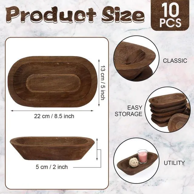 Alt view image 2 of 6 - 10 Pack Wooden Dough Bowls Bulk Rustic Dough Bowls Vintage Farmhouse Wooden Table Centerpiece for Wedding DIY Home Crafts Supplies Decoration(8.5 Inches,Brown)