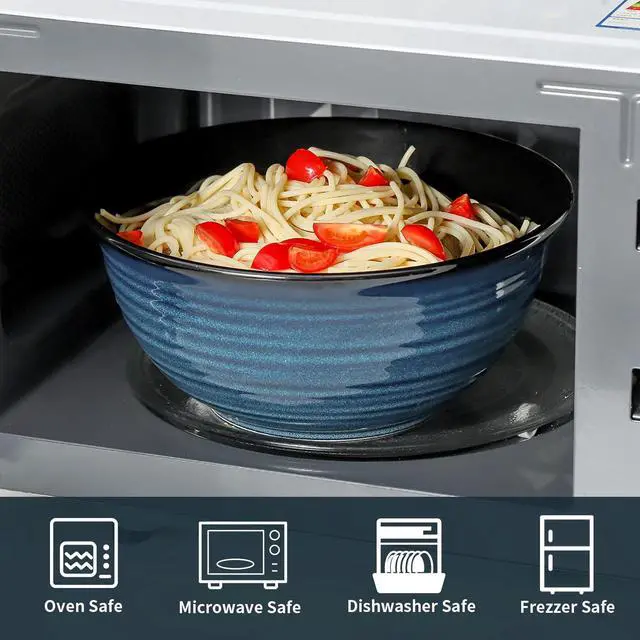 Alt view image 4 of 7 - Ceramic Serving Bowls, 9 Inch Large Salad Bowls for Kitchen, 84 Ounce Mixing Bowl Set of 2, Ideal for Soup Pho Pasta Popcorn, Dishwasher & Microwave Safe(Blue)