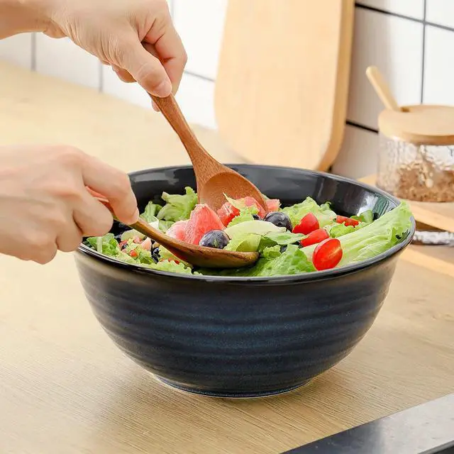 Alt view image 5 of 7 - Ceramic Serving Bowls, 9 Inch Large Salad Bowls for Kitchen, 84 Ounce Mixing Bowl Set of 2, Ideal for Soup Pho Pasta Popcorn, Dishwasher & Microwave Safe(Blue)