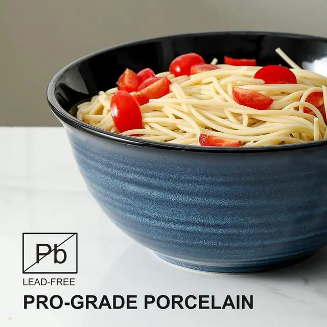 Alt view image 6 of 7 - Ceramic Serving Bowls, 9 Inch Large Salad Bowls for Kitchen, 84 Ounce Mixing Bowl Set of 2, Ideal for Soup Pho Pasta Popcorn, Dishwasher & Microwave Safe(Blue)