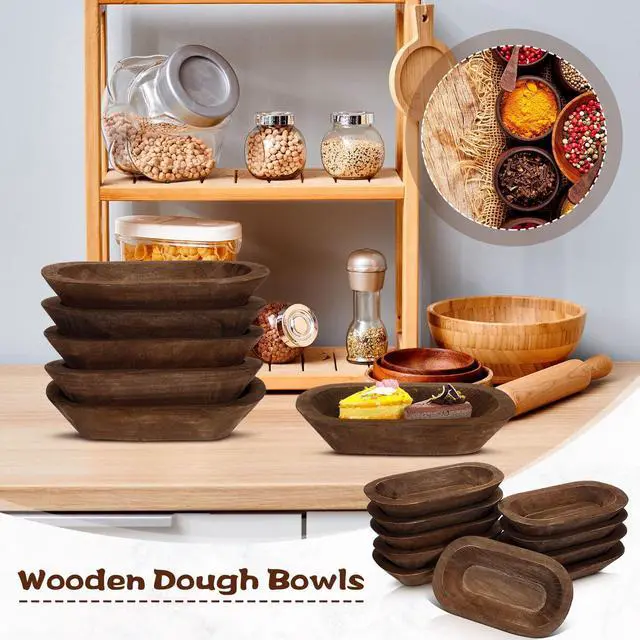 Alt view image 4 of 6 - 10 Pack Wooden Dough Bowls Bulk Rustic Dough Bowls Vintage Farmhouse Wooden Table Centerpiece for Wedding DIY Home Crafts Supplies Decoration(8.5 Inches,Brown)