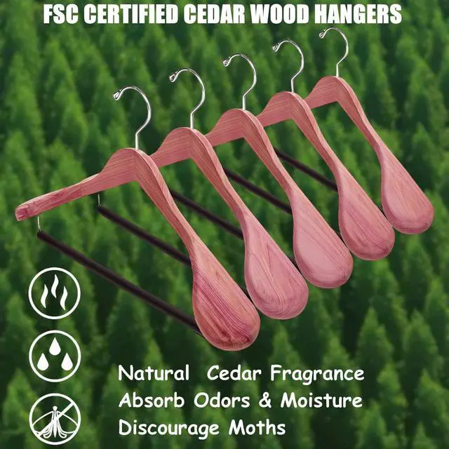 Alt view image 5 of 7 - 10 Pack Cedar Suit Hangers with Extra Wide Shoulder, Wooden Clothes Hangers for Coats & Jacket, Aromatic Natural Cedar Hangers with Non-Slip Velvet Pant Bar