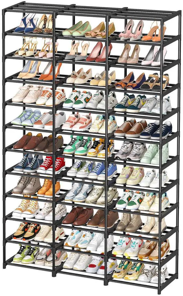 Main image of Shoe Rack Large Capacity 72 Pairs Tall Shoe Shelf, 3 Row 12 Tiers Sturdy Metal Shoe Organizer for Entryway, Closet, Bedroom, Black