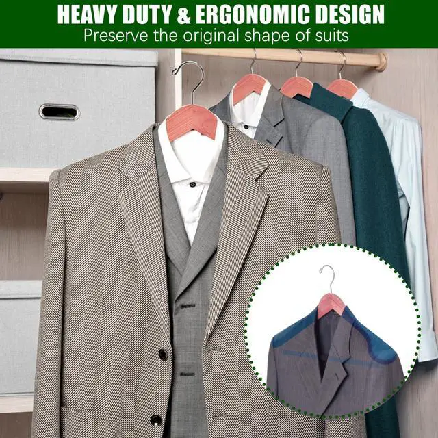 Alt view image 6 of 7 - 10 Pack Cedar Suit Hangers with Extra Wide Shoulder, Wooden Clothes Hangers for Coats & Jacket, Aromatic Natural Cedar Hangers with Non-Slip Velvet Pant Bar