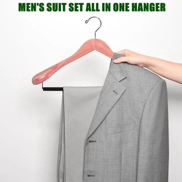 Alt view image 7 of 7 - 10 Pack Cedar Suit Hangers with Extra Wide Shoulder, Wooden Clothes Hangers for Coats & Jacket, Aromatic Natural Cedar Hangers with Non-Slip Velvet Pant Bar