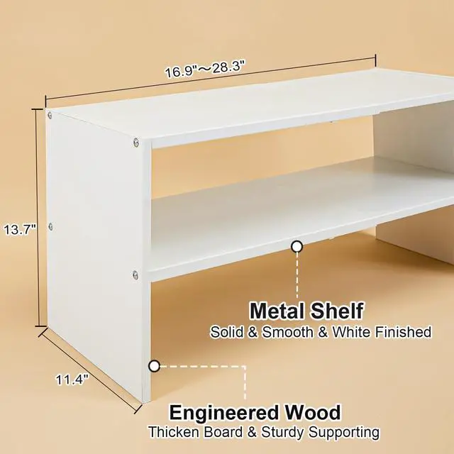Alt view image 7 of 7 - 2 Pack White Shoe Rack for Closet, 2-Tier Expandable Small Shoe Shelf, Stackable Iron Wood Combination Shoe Organizer Racks Shelves for Closets, Entryway, Hallway, Garage, Holds 12-24 Pairs