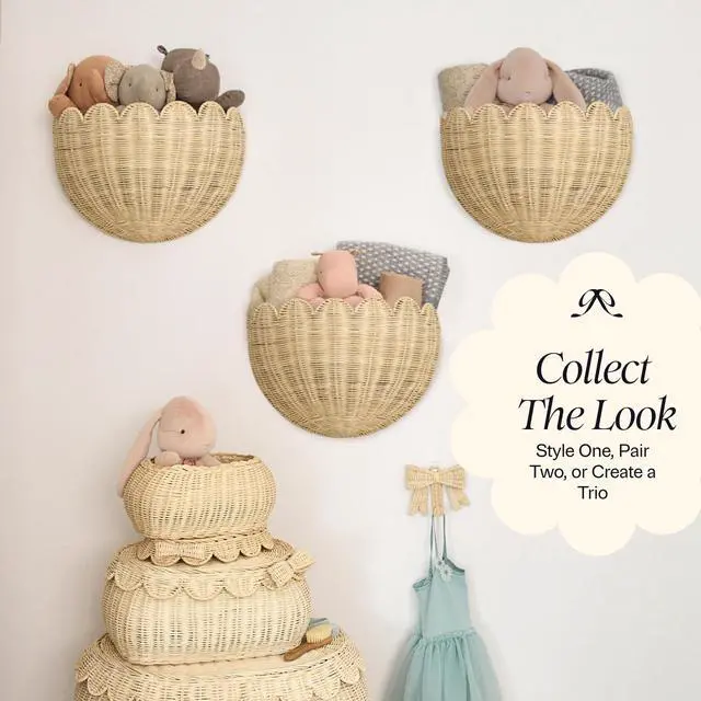 Alt view image 4 of 7 - Scalloped Wicker Wall Basket - The Original - Hand Woven Basket - Scalloped Décor Wall Hanging Baskets -16" x 10" x 7"In - Hanging Wall Basket (Natural)
