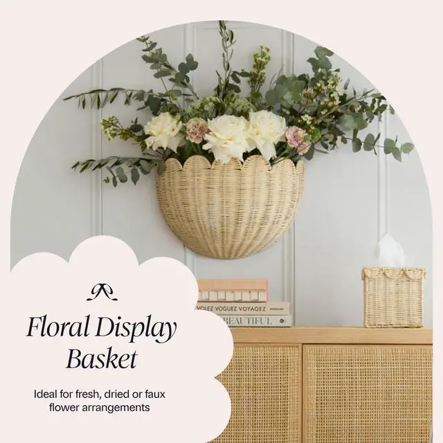 Alt view image 7 of 7 - Scalloped Wicker Wall Basket - The Original - Hand Woven Basket - Scalloped Décor Wall Hanging Baskets -16" x 10" x 7"In - Hanging Wall Basket (Natural)