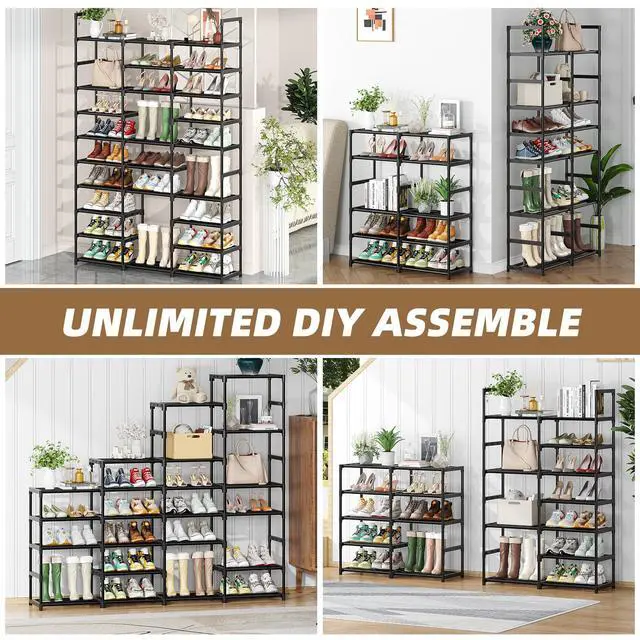 Alt view image 3 of 6 - Shoe Rack Large Capacity 72 Pairs Tall Shoe Shelf, 3 Row 12 Tiers Sturdy Metal Shoe Organizer for Entryway, Closet, Bedroom, Black
