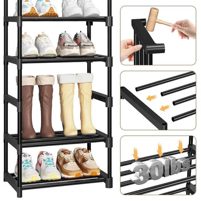 Alt view image 5 of 6 - Shoe Rack Large Capacity 72 Pairs Tall Shoe Shelf, 3 Row 12 Tiers Sturdy Metal Shoe Organizer for Entryway, Closet, Bedroom, Black