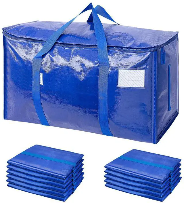 Main image of 12 Pack Extra Large Moving Bags Heavy Duty with Zippers & Carrying Handles, Durable Storage Bags Moving Boxes for Closet Organizers and Storage (12 Pack, Blue)