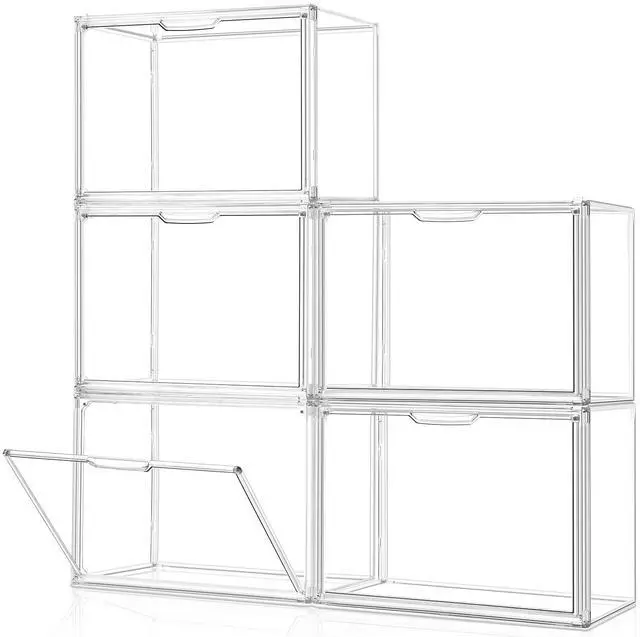 Main image of Purse Organizer for Closet, 5Pack Stackable Storage Bins, Clear Acrylic Display Case with Magnetic Door, Closet Organizers and Storage for Handbag Organzier, Heels, Collectibles
