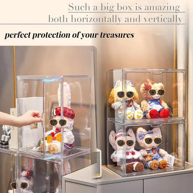 Alt view image 6 of 6 - XXX-Large Clear Acrylic Display Case Boot Shoe Storage Boxes With An Adjustable Divider,2 Pack 2 Tiers Clear Plastic Stackable Storage Bins With Lids Big Display Acrylic Box With Magnetic Door