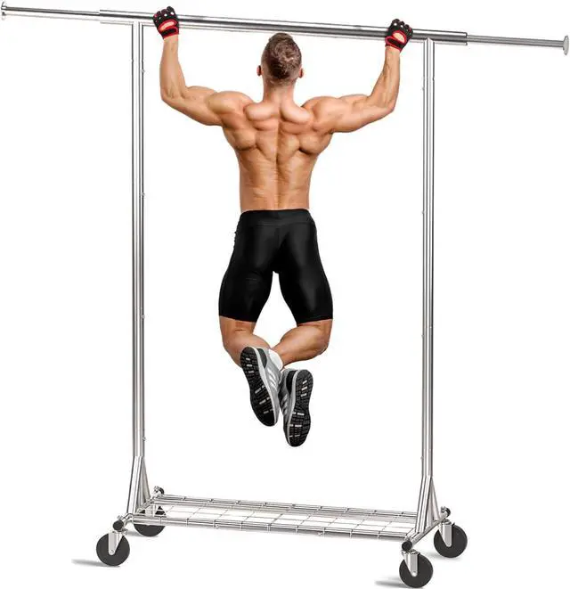 Main image of Clothing Garment Rack Capacity 550LBS Rolling Clothes Rack on Wheels - Heavy Duty Commercial Storage Organizer - Mobile Clothes Rack with Multifunctional Design (Silver)