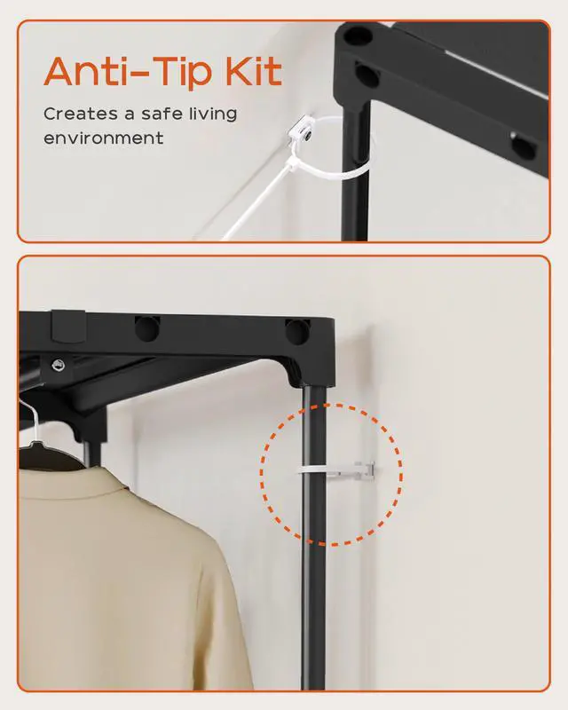 Alt view image 7 of 7 - Clothes Rack, Portable Closet, 81.1 Inch Large Capacity Wardrobe Closet, Clothes Storage Organizer with Shelves and 3 Hanging Rods, Easy to Assembly, Black PCT033B01