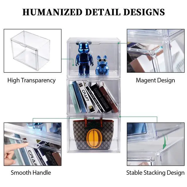 Alt view image 4 of 6 - Purse Organizer for Closet, 5Pack Stackable Storage Bins, Clear Acrylic Display Case with Magnetic Door, Closet Organizers and Storage for Handbag Organzier, Heels, Collectibles