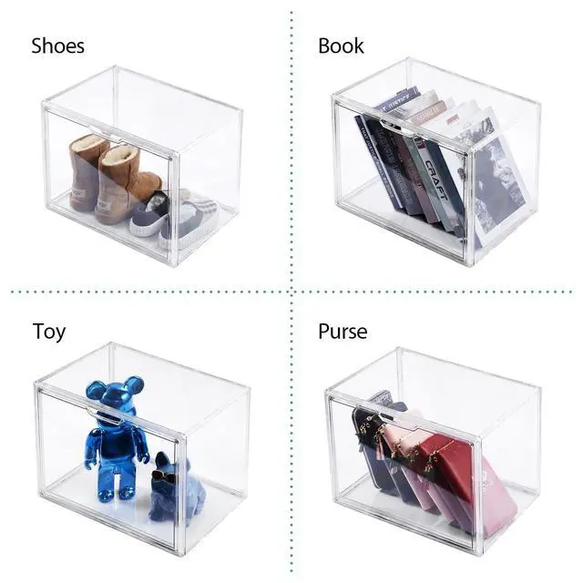 Alt view image 6 of 6 - Purse Organizer for Closet, 5Pack Stackable Storage Bins, Clear Acrylic Display Case with Magnetic Door, Closet Organizers and Storage for Handbag Organzier, Heels, Collectibles