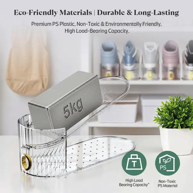 Alt view image 4 of 7 - Clear 20 Pack Shoe Slot Organizer, Shoe Stacker Organizer Holders for A Pair of Shoes, Adjustable Thickening Double Layer 50% Shoe Space Saver Rack Storage for Closet (clear, 20 pack)