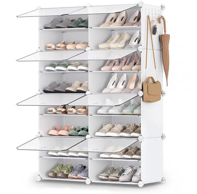 Main image of Shoe Rack Organizer, 8-Tier Shoe Storage Cabinet for Closet and Entryway, Holds 32 Pairs of Shoes, Adjustable, Cloud White and Transparent ULPC034W01