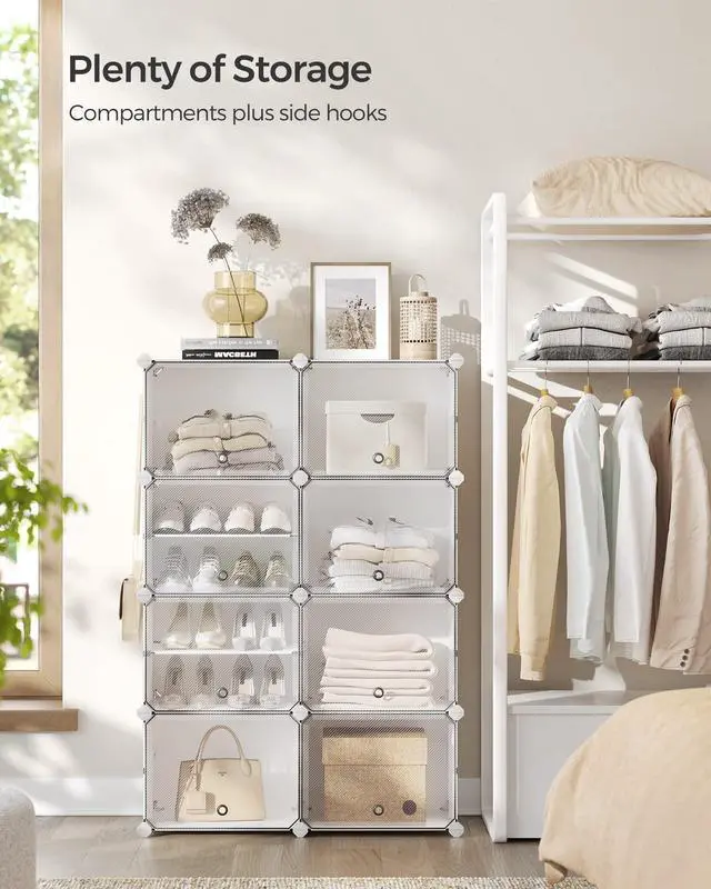 Alt view image 3 of 7 - Shoe Rack Organizer, 8-Tier Shoe Storage Cabinet for Closet and Entryway, Holds 32 Pairs of Shoes, Adjustable, Cloud White and Transparent ULPC034W01