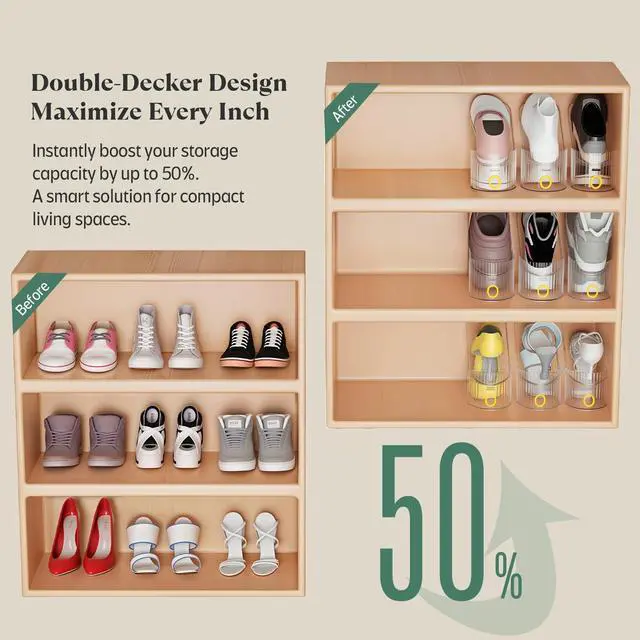 Alt view image 2 of 7 - Clear 20 Pack Shoe Slot Organizer, Shoe Stacker Organizer Holders for A Pair of Shoes, Adjustable Thickening Double Layer 50% Shoe Space Saver Rack Storage for Closet (clear, 20 pack)