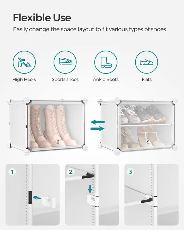 Alt view image 5 of 7 - Shoe Rack Organizer, 8-Tier Shoe Storage Cabinet for Closet and Entryway, Holds 32 Pairs of Shoes, Adjustable, Cloud White and Transparent ULPC034W01