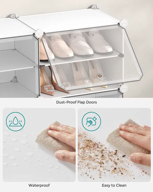 Alt view image 7 of 7 - Shoe Rack Organizer, 8-Tier Shoe Storage Cabinet for Closet and Entryway, Holds 32 Pairs of Shoes, Adjustable, Cloud White and Transparent ULPC034W01