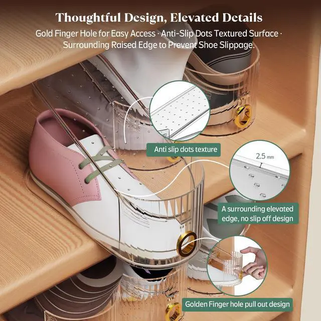 Alt view image 5 of 7 - Clear 20 Pack Shoe Slot Organizer, Shoe Stacker Organizer Holders for A Pair of Shoes, Adjustable Thickening Double Layer 50% Shoe Space Saver Rack Storage for Closet (clear, 20 pack)