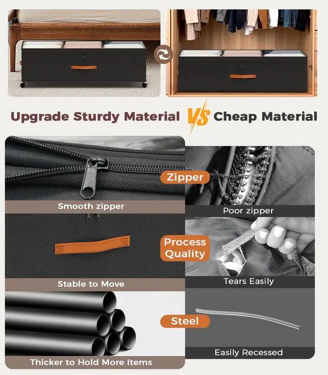 Alt view image 6 of 7 - Under Bed Storage with Wheels, 35.5 inches Underbed Storage Large Capacity Under Bed Rolling Containers, 2 Pack Under the Bed Storage for Clothes, Shoes, Blankets (Deep Black)