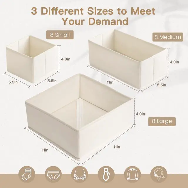 Alt view image 3 of 7 - Drawer Organizer Clothes, 24 Pack Dresser Organizer for Baby Clothes, Underwear, Sock- Foldable Closet Organization and Storage Dividers Bins for Nursery, Bedroom and Dorm (Beige)