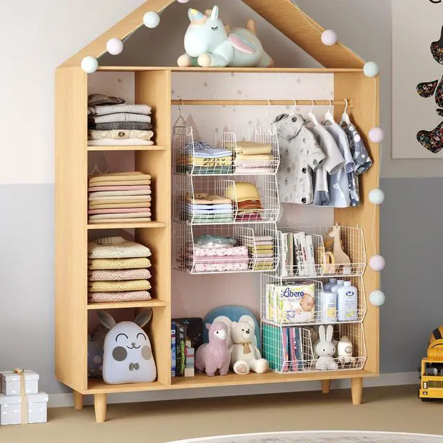 Alt view image 2 of 7 - 5 Tier Extra Large Closet Hanging Shelves with Divider,2 Pair Hook,16.5"L x 11.8"W x 51.4"H Closets Organizers and Storage,Clothes Organizer Clothing Sweaters Shoes Handbags Clutches Accessories-White