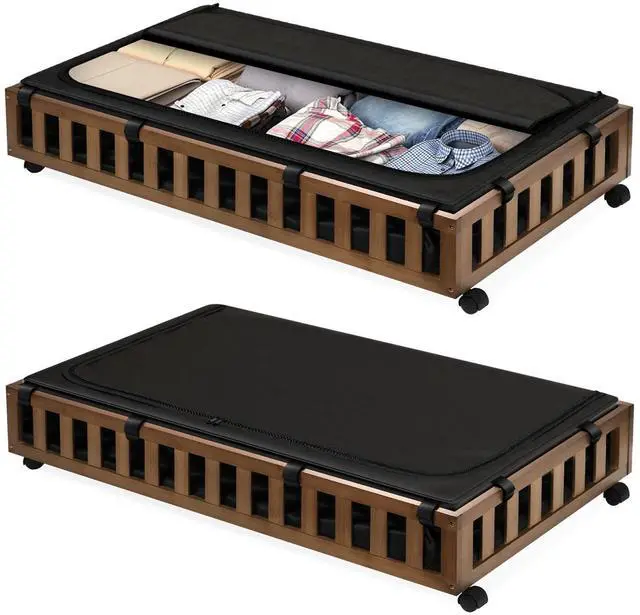 Main image of 2 Pack Bamboo Under Bed Storage with Wheels, 39x20x7.8 Lager Under Bed Storage Containers (Brown)