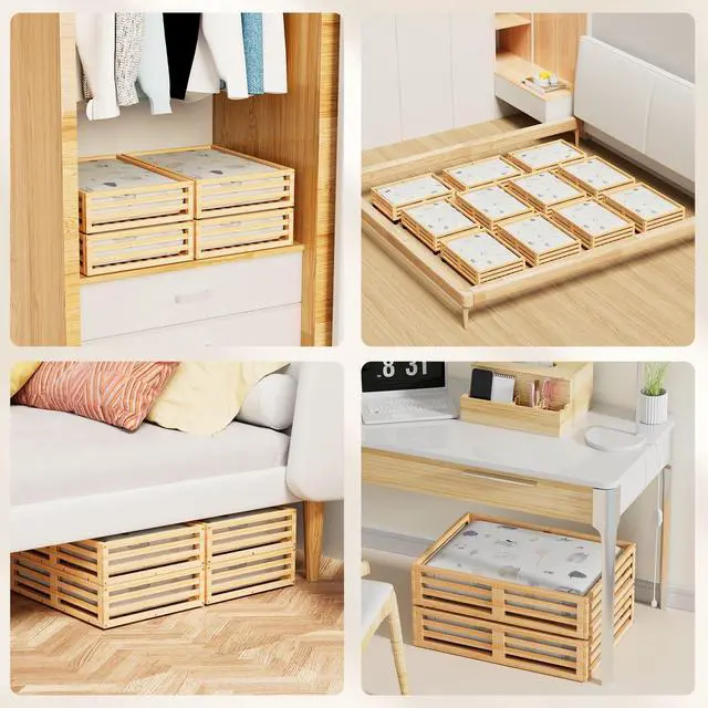 Alt view image 5 of 7 - Bamboo Under Bed Storage Containers- Underbed Organizer with Wheels with Large Capacity Dust Bag,Sturdy Wood Rolling Under Bed Shoe Storage Organizer 2 Packs (Nature, 2 Packs (23.62"×16.54"))