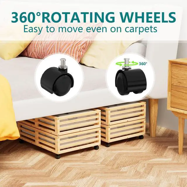 Alt view image 7 of 7 - Bamboo Under Bed Storage Containers- Underbed Organizer with Wheels with Large Capacity Dust Bag,Sturdy Wood Rolling Under Bed Shoe Storage Organizer 2 Packs (Nature, 2 Packs (23.62"×16.54"))