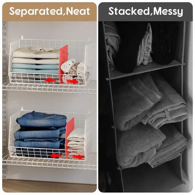 Alt view image 6 of 7 - 5 Tier Extra Large Closet Hanging Shelves with Divider,2 Pair Hook,16.5"L x 11.8"W x 51.4"H Closets Organizers and Storage,Clothes Organizer Clothing Sweaters Shoes Handbags Clutches Accessories-White