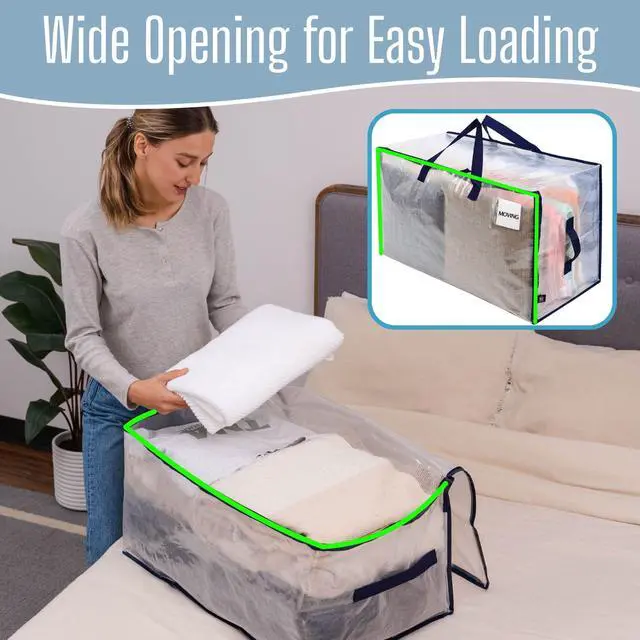 Alt view image 2 of 7 - 10 Pack Clear Extra Large Moving Bags & Storage Totes, Heavy Duty Organizer with Reinforced Handles & Strong Zippers for Clothes, College Dorm Essentials, Moving Supplies