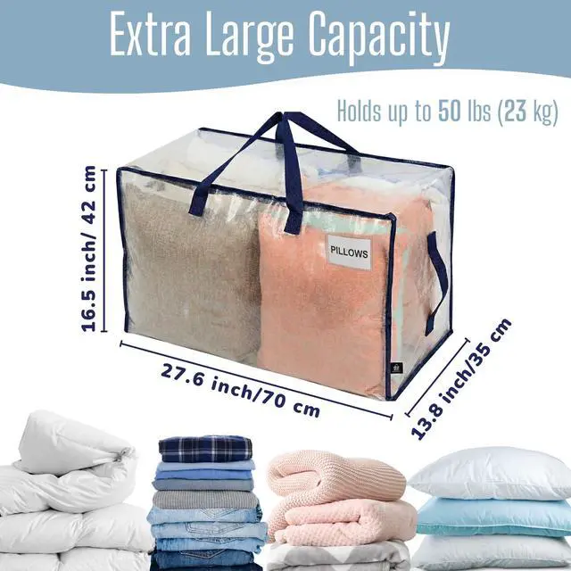 Alt view image 4 of 7 - 10 Pack Clear Extra Large Moving Bags & Storage Totes, Heavy Duty Organizer with Reinforced Handles & Strong Zippers for Clothes, College Dorm Essentials, Moving Supplies