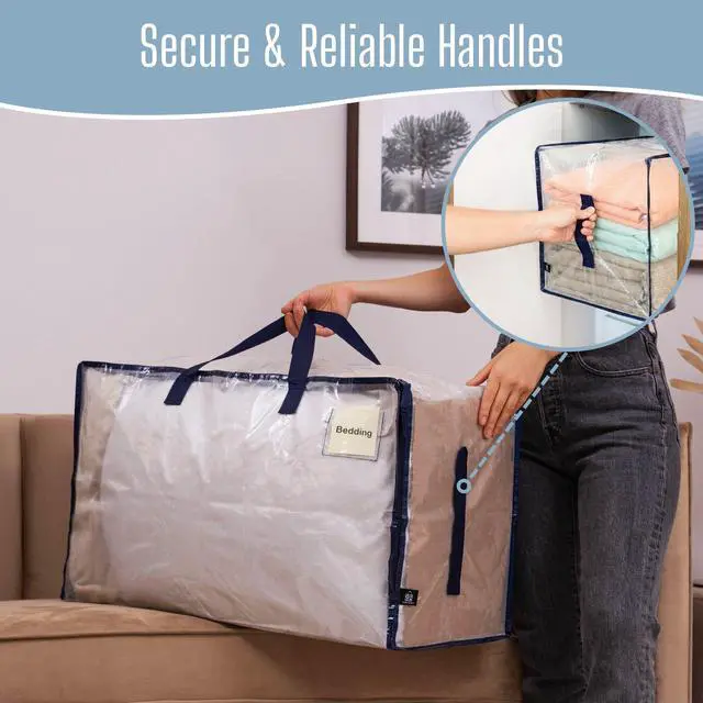 Alt view image 5 of 7 - 10 Pack Clear Extra Large Moving Bags & Storage Totes, Heavy Duty Organizer with Reinforced Handles & Strong Zippers for Clothes, College Dorm Essentials, Moving Supplies