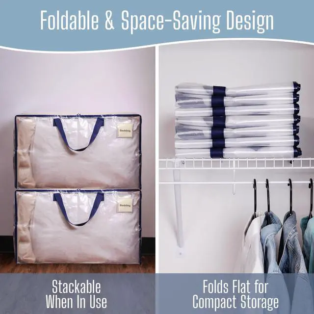 Alt view image 7 of 7 - 10 Pack Clear Extra Large Moving Bags & Storage Totes, Heavy Duty Organizer with Reinforced Handles & Strong Zippers for Clothes, College Dorm Essentials, Moving Supplies