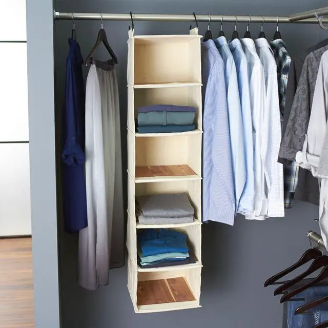 Alt view image 3 of 7 - Cedarline 6Shelf Hanging Closet Organizer in HeavyDuty Cotton Canvas, Cream