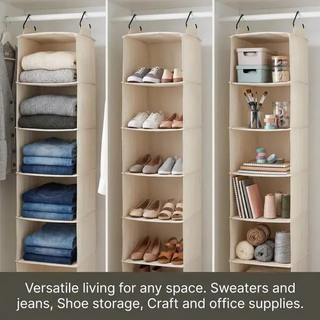Alt view image 4 of 7 - Cedarline 6Shelf Hanging Closet Organizer in HeavyDuty Cotton Canvas, Cream