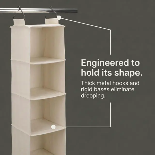 Alt view image 7 of 7 - Cedarline 6Shelf Hanging Closet Organizer in HeavyDuty Cotton Canvas, Cream