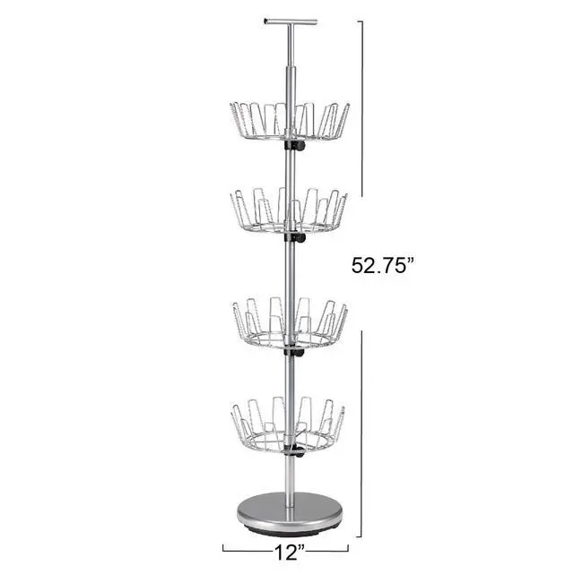 Alt view image 2 of 7 - 4-Tier Revolving Shoe Tree, Heavy-Duty Steel with Stabilized Base, Holds 24 Pairs of Shoes, Great for Most Styles, Chromelike Finish