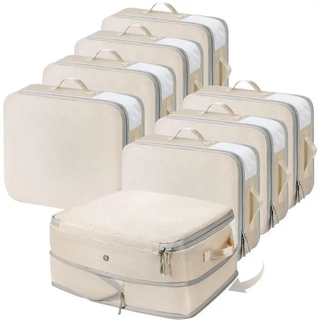 Main image of Clothes Storage Bag 8 Pack, 19L Compression Storage Bags for Sweater, Closet, Sheet Storage Organizer with Window Handle, Compression Packing Cubes Space Saver Storage Bags with Zipper