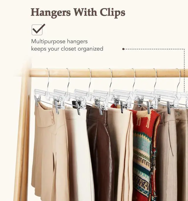 Alt view image 4 of 7 - 50 Pack 14 inch Clear Plastic Pants Hangers with Clips, Skirt Hangers, Clip Hangers for Pants, Trouser Bulk Plastic Pant Hangers