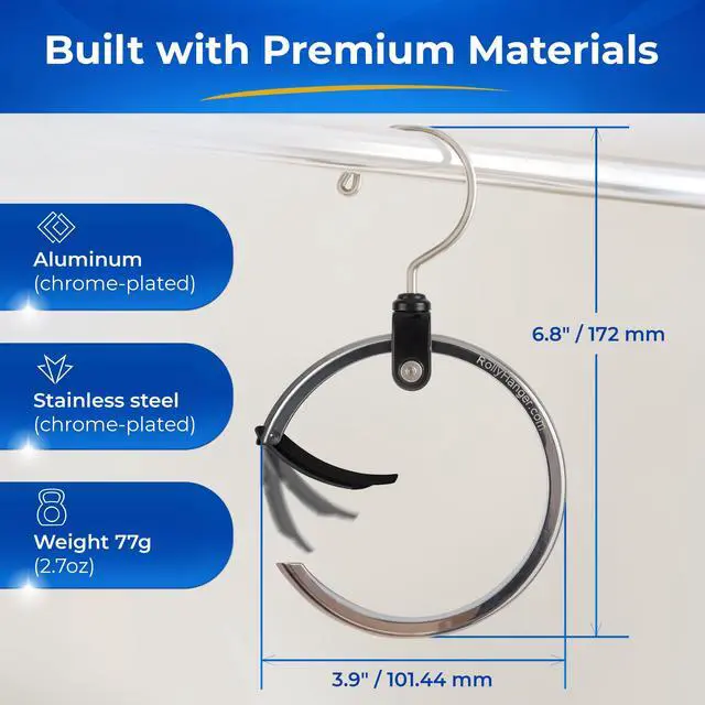 Alt view image 4 of 7 - Premium Closet Organizer, Rotating Aluminum Ring Hanger with 360° Swivel Hook, Space Saving Accessory Holder for Belts, Ties, Hats, Scarves, Purses & Handbags | Closet Organizer (3 Pack)