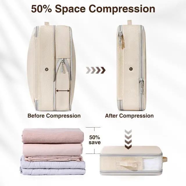 Alt view image 3 of 7 - Clothes Storage Bag 8 Pack, 19L Compression Storage Bags for Sweater, Closet, Sheet Storage Organizer with Window Handle, Compression Packing Cubes Space Saver Storage Bags with Zipper