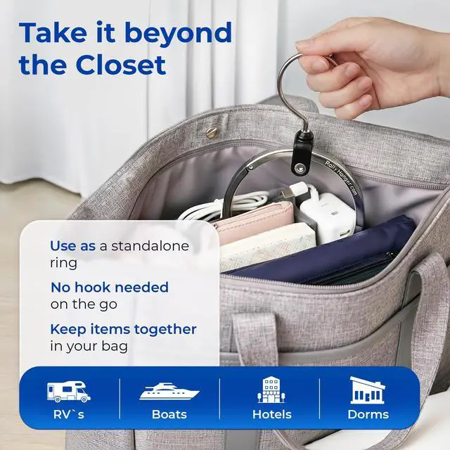 Alt view image 6 of 7 - Premium Closet Organizer, Rotating Aluminum Ring Hanger with 360° Swivel Hook, Space Saving Accessory Holder for Belts, Ties, Hats, Scarves, Purses & Handbags | Closet Organizer (3 Pack)