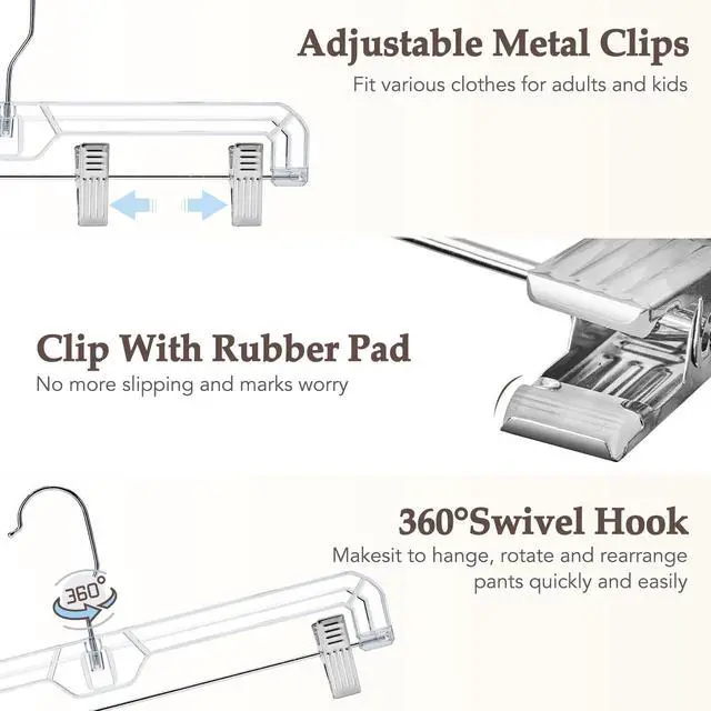 Alt view image 3 of 7 - 50 Pack 14 inch Clear Plastic Pants Hangers with Clips, Skirt Hangers, Clip Hangers for Pants, Trouser Bulk Plastic Pant Hangers